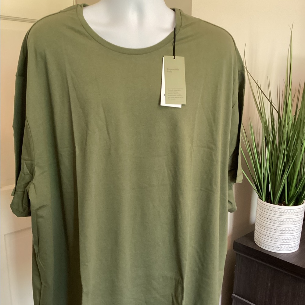 Big men’s crew neck T shirt, 5X, Orchid Leaf Green